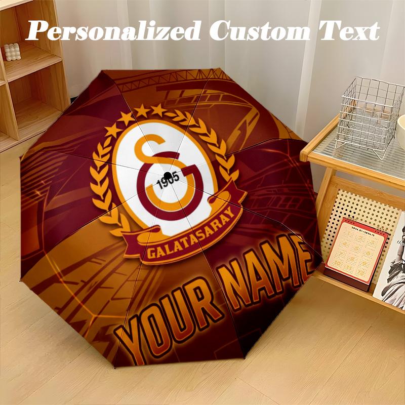8 Rib Auto Folding Umbrella Galatasaray FC Print Custom Name Text Portable Rain Gear