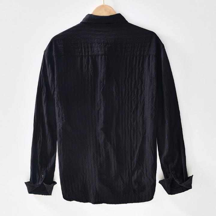 Klasická základní tenká pánská jednobarevná košile s límečkem, jednořadová, s dlouhým rukávem Všestranná košile