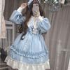 Lolita Long Cosplay Mori School Cultural Light Blue and Brown [SSUPTEMBER II] Dress, Sleeves, Costume, Girl, Cute, Dreamy, Girls, Ruffles, Ribbon,