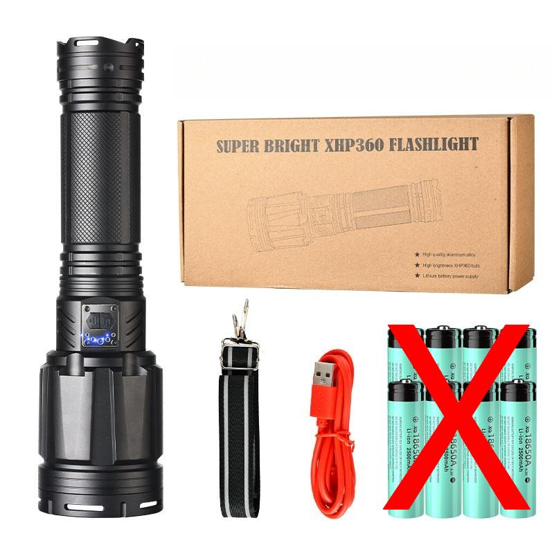Most Powerful High Power Led Flashlight Use XHP360 Rechargeable Led Strong Light Torch Zoom Outdoor Lantern for Hunting