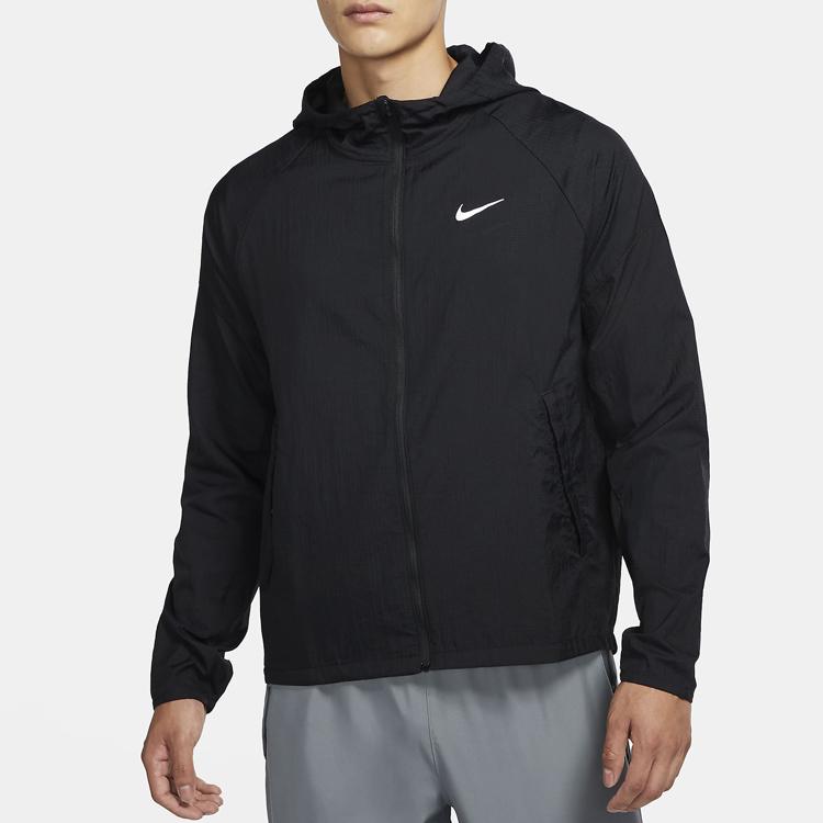 Nike Essential Solid Hooded Zip-Up Running Fitted Jacket Men Jackets Black CU5359-010