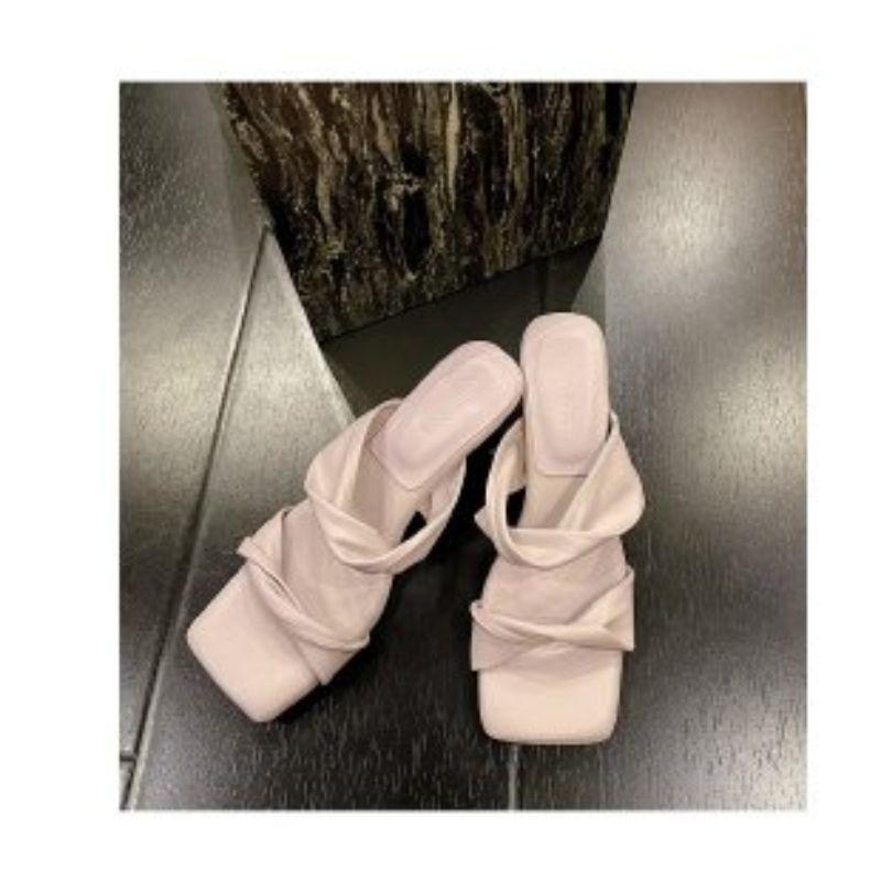 OMG! Beautiful! Stepping On Shit High Heels Sandals 2025 Summer New Square Head Thin Heel with Cool Slippers