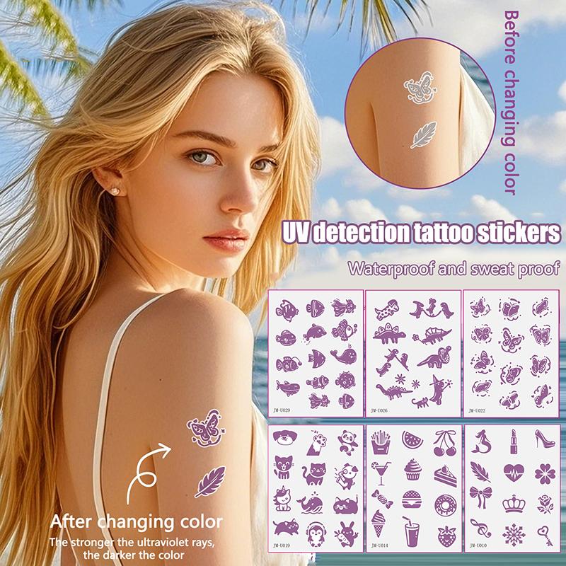 1Pcs Uv Fluorescent Temporary Tattoo, Waterproof Luminous Fake Tattoo Summer Outdoor Tattoos