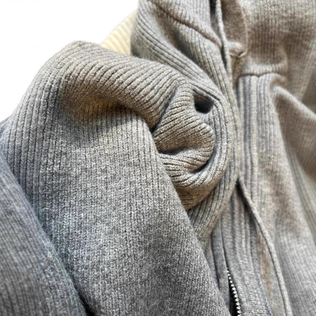 Damen Dicke Graue Strick Kapuzenpullover Jacke, Lockere Frühlingsoberbekleidung mit Doppelreißverschluss, Lässiger Stil.