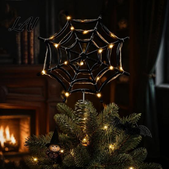 Indoor Outdoor Holiday Decor Halloween Spider Web Tree Topper Decoration Metal Festive Trick or Treat Ornament for Yard Celebration Party Favors