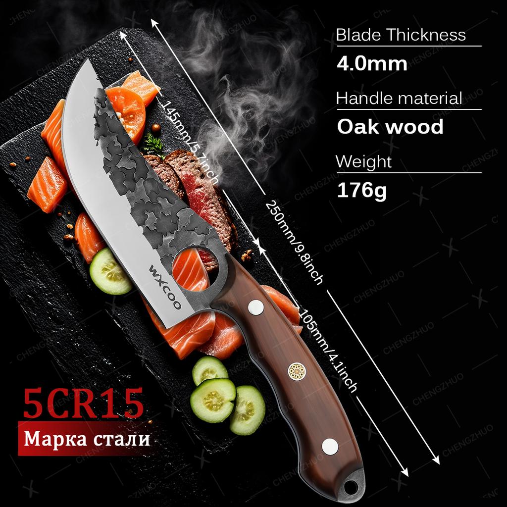 Professionelles Metzgermesser Geschmiedetes Ausbeinmesser Edelstahl Hackbeil Küchenchefmesser Fleisch Fisch Obst Messer mit Abdeckung