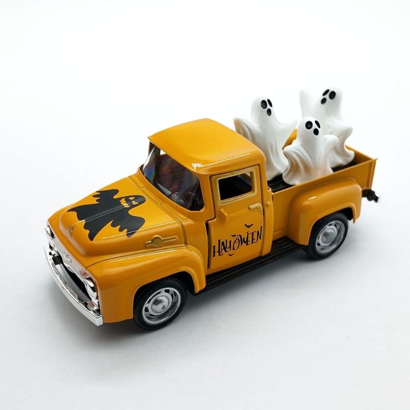 Haunted Metal Truck Halloween Collectible Alloy Car Model with Removable Ghostly Miniature Ornament Home Decors Gift