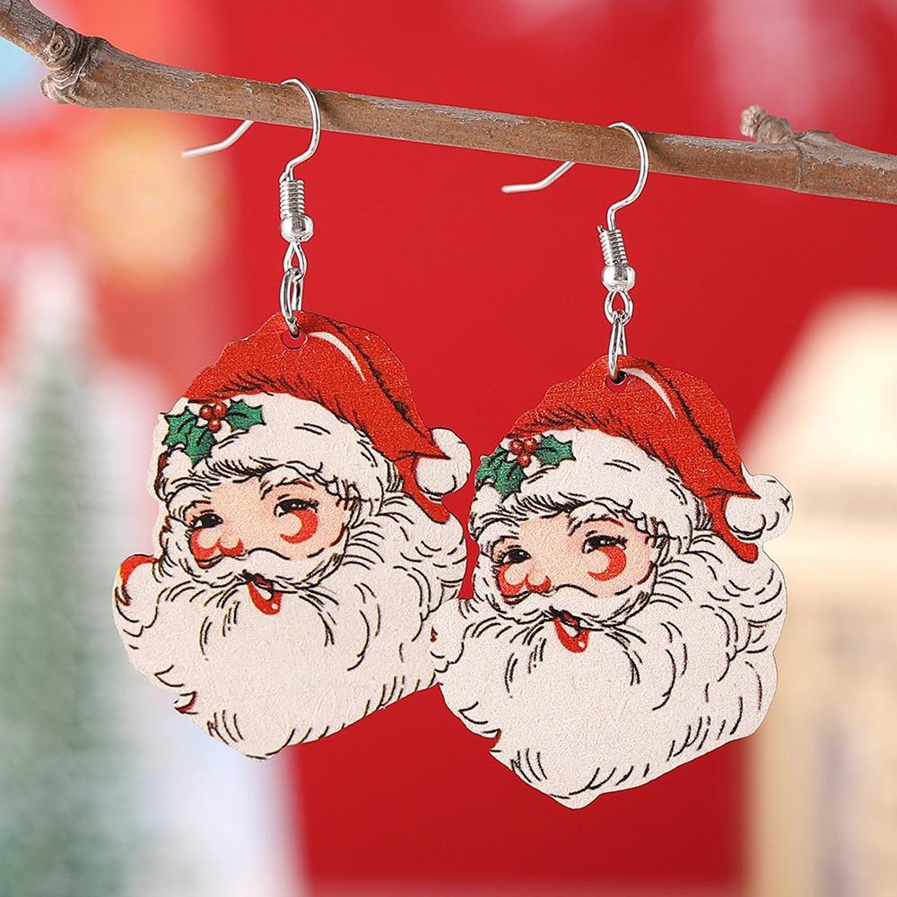 

Funny Lipstick Santa Claus Pattern Wooden Earrings for Girls