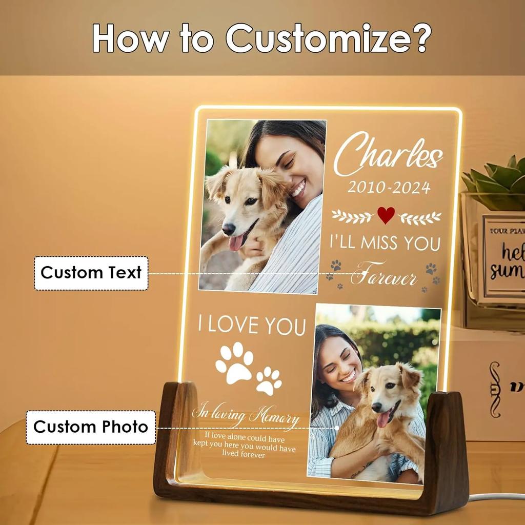Custom Photo Name Pet Memorial Acrylic Night Light Sympathy Gift For Loss Of Dog Cat Meaningful Remembrance Decoration