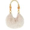 Retro Multicolor Furry Handbag Beads-Chain Handle Soft Tote Bag Faux Fur Oval Shoulder Bag Versatile