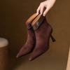 Krazing Pot Sheep Suede Autumn Winter Shoes Stiletto Thin High Heels Big Size 40 Modern Boots Pointed Toe Keep Warm Zip Ankle Boots