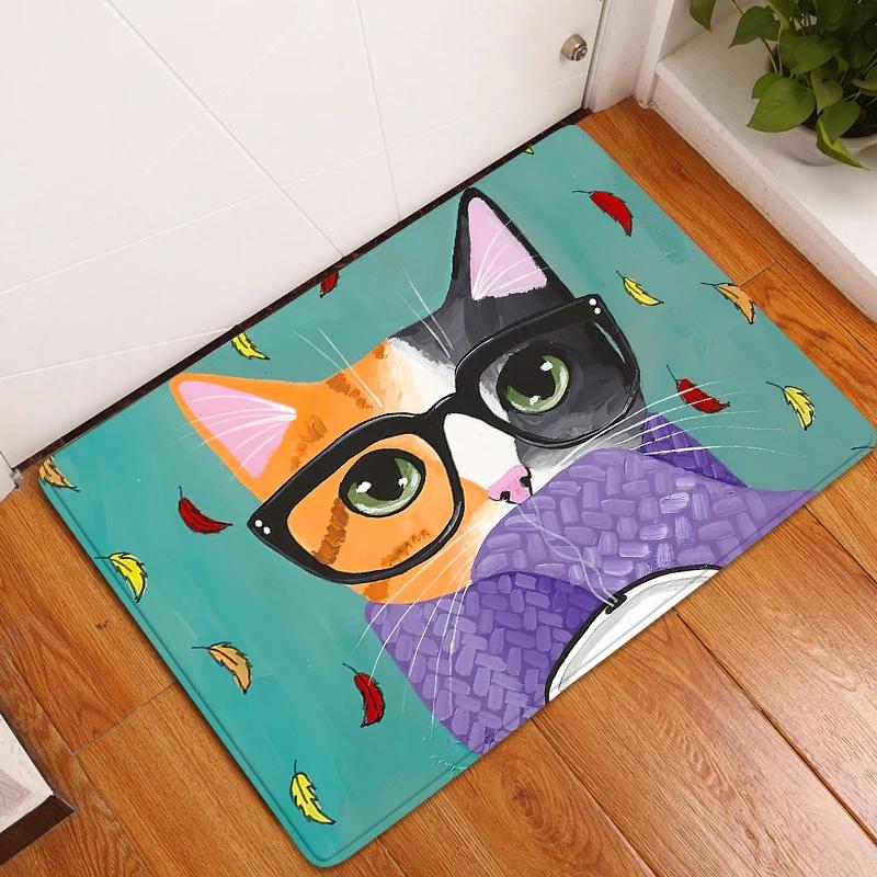 Cute Cat Animals Pattern Anti-Slip Carpet Bath Kitchen Super Absorbent Door Mats Non Slip Area Rugs for Home Living Room Decor
