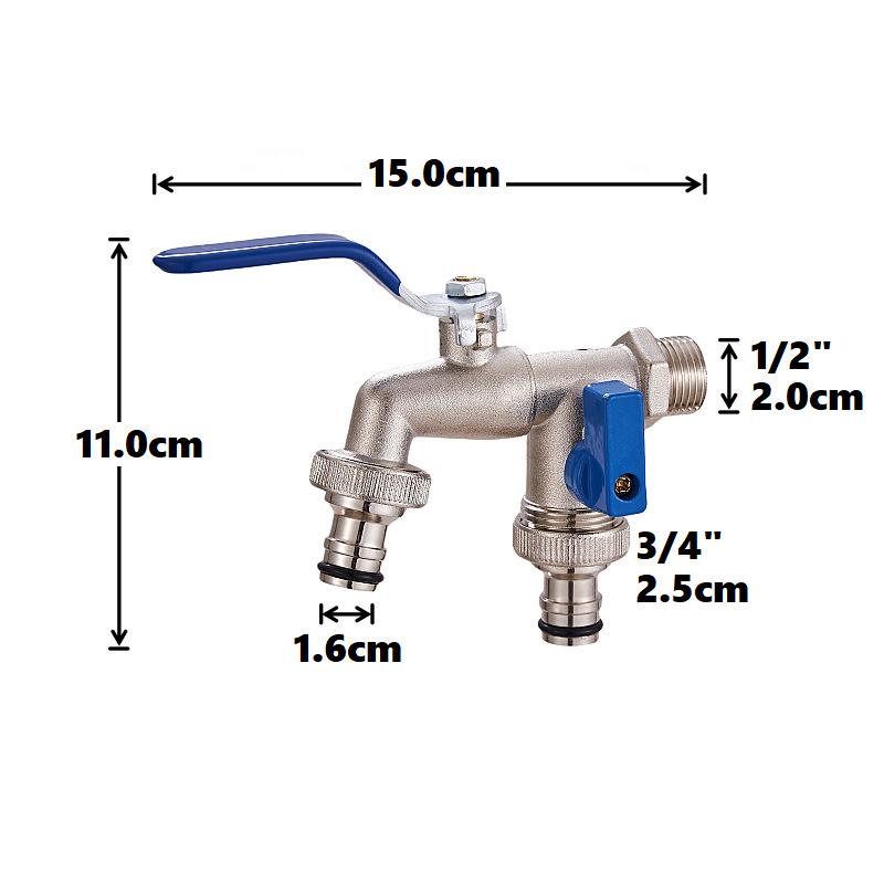 1/2'' 3/4'' Double Head Water Faucet Water Splitter Connector Coupling Adapter Valve Switch Garden Hose Irrigation Tap Joint