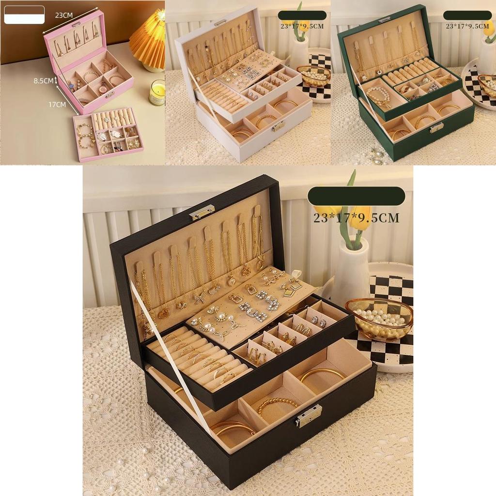 Classic Leather Jewelry Box With Multiple Layers For Elegant Storage Of Earrings Rings And Necklaces