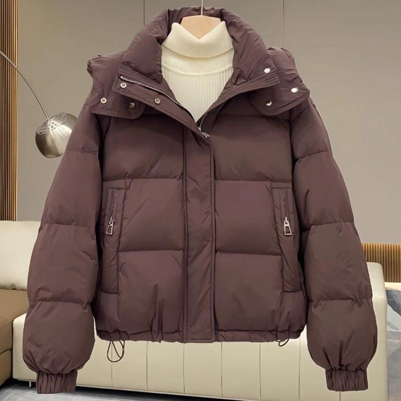 Gepolsterte Jacke, Damen Gepolsterte Jacke mit Kapuze, Damen Kurze Daunen-Gepolsterte Jacke, Winterjacke XS kaffeebraun