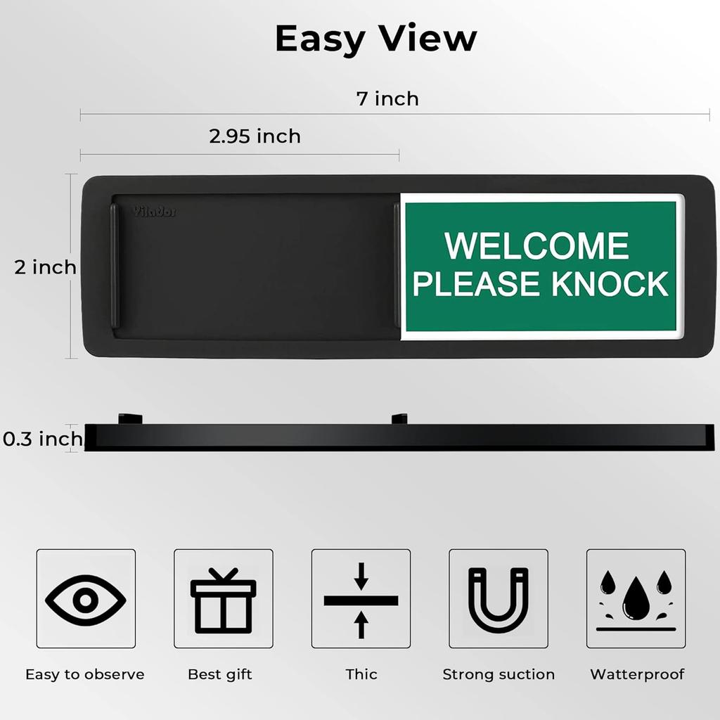 7''x2'' Magnetic Privacy Indicator, Do Not Disturb Sign for Office, Vacant Occupied Slider for Bathroom Door, Welcome Please Knock, with Adhesive