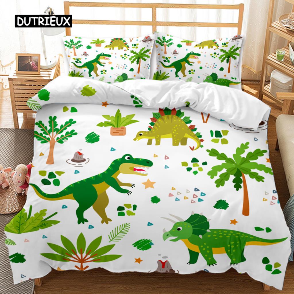 Dinosaur Duvet Cover Set Tropical Cartoon Dinosaur Twin Bedding Set for Kids Teens Double Queen King Size Polyester Quilt Cover
