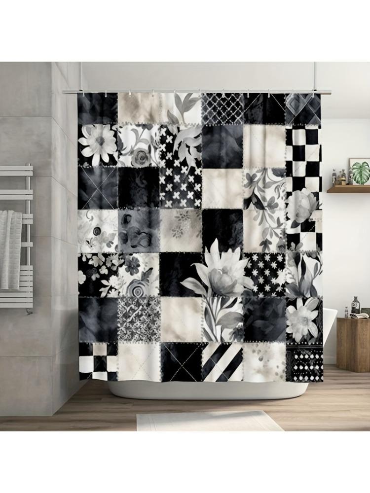 

1Pc Black & White Patchwork Watercolor Shower Curtain, Durable Polyester, Easy Clean, For Bathroom Decor W60H190(CM)-1 Pcs
