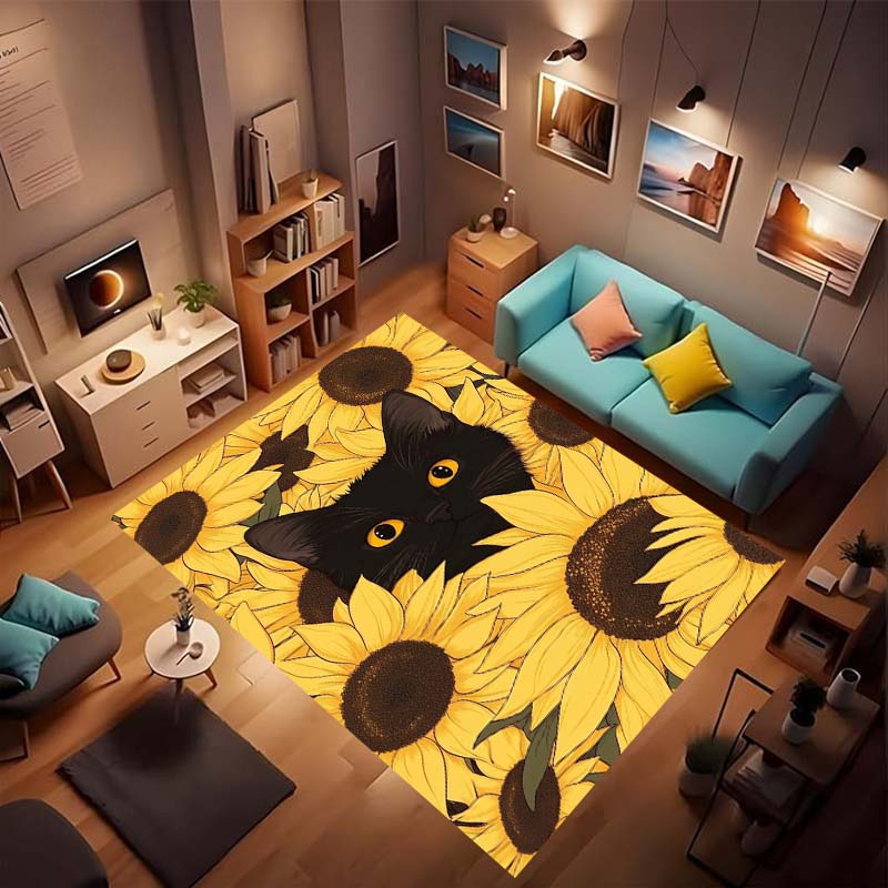 Customizable sunflower pattern non-slip rug, soft flannel, washable, non-slip backing, suitable for living rooms, bedrooms, bath