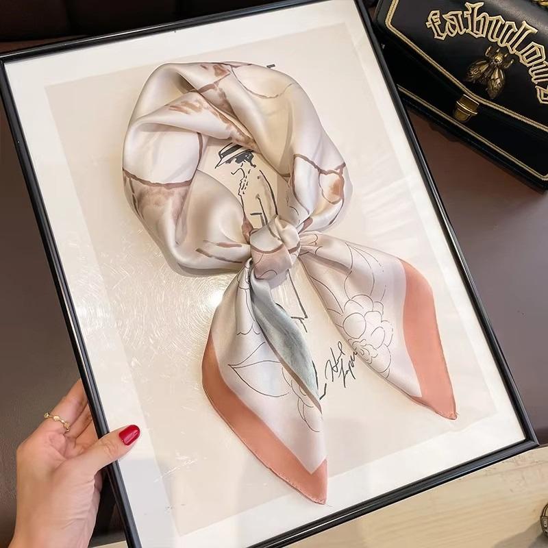 Classics Print 70*70Cm Silk Square Scarf Women Fashion Soft Satin Hairband Neckerchief Tie Female Headband Foulard Bag Ribbon