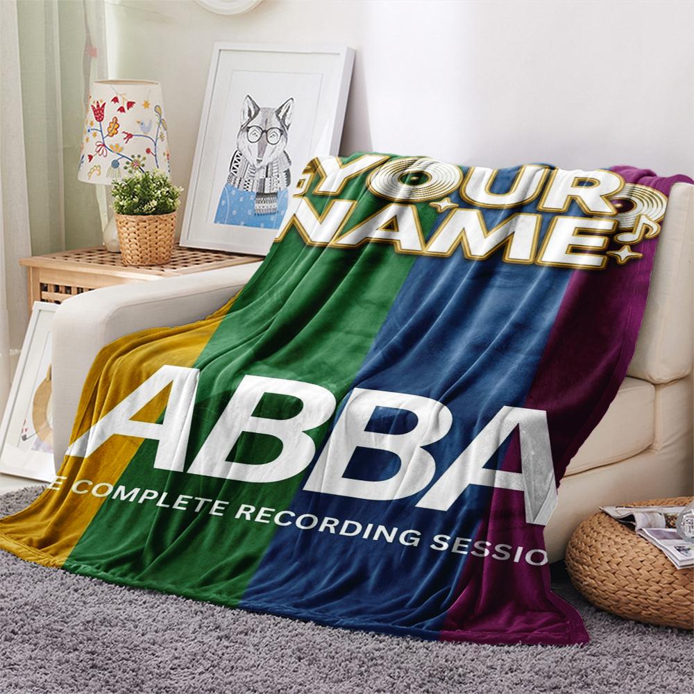 שמיכת פלנל מודפסת בדוגמת ABBA עם שם מותאם אישית, 1 יחידה, מתאימה לכל העונות, לקישוט הבית, לחום ונוחות, מתנות, מתנת חג