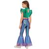 Costume da Sirena per Bambini 2 Pezzi Canotta Metallizzata Senza Maniche con Strass Crop Top Arricciato con Elastico in Vita Pantaloni a Zampa Arricciati Stampa a Squame di Pesce