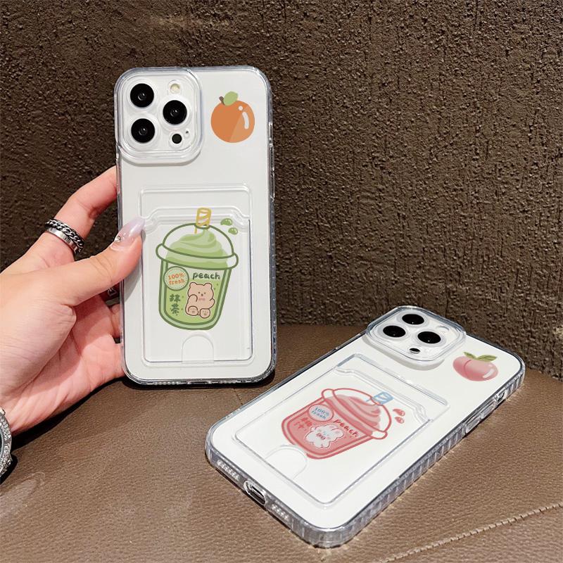 Card Slot Holder Silicone Wallet Pocket Case For Oppo Reno 12F 13F 14F Samsung A15 A25 A35 Redmi Note 9 12 13 Infinix Note 30 Cover Clear Phone Bumper