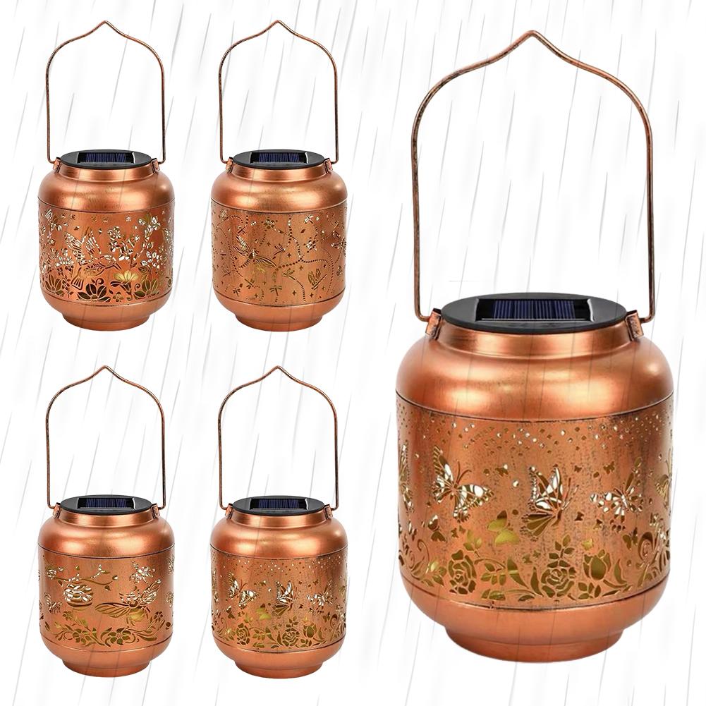 LED Hollow Iron Decor Light Warm Light Wrought Iron Solar Light Hollowed Hanging Light for Patio Yard Lawn Backyard Decor