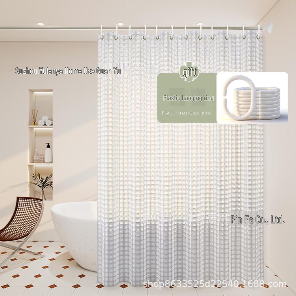 PEVA 3D Transparent Shower Curtain, No-Drill Bath Partition Door Curtain