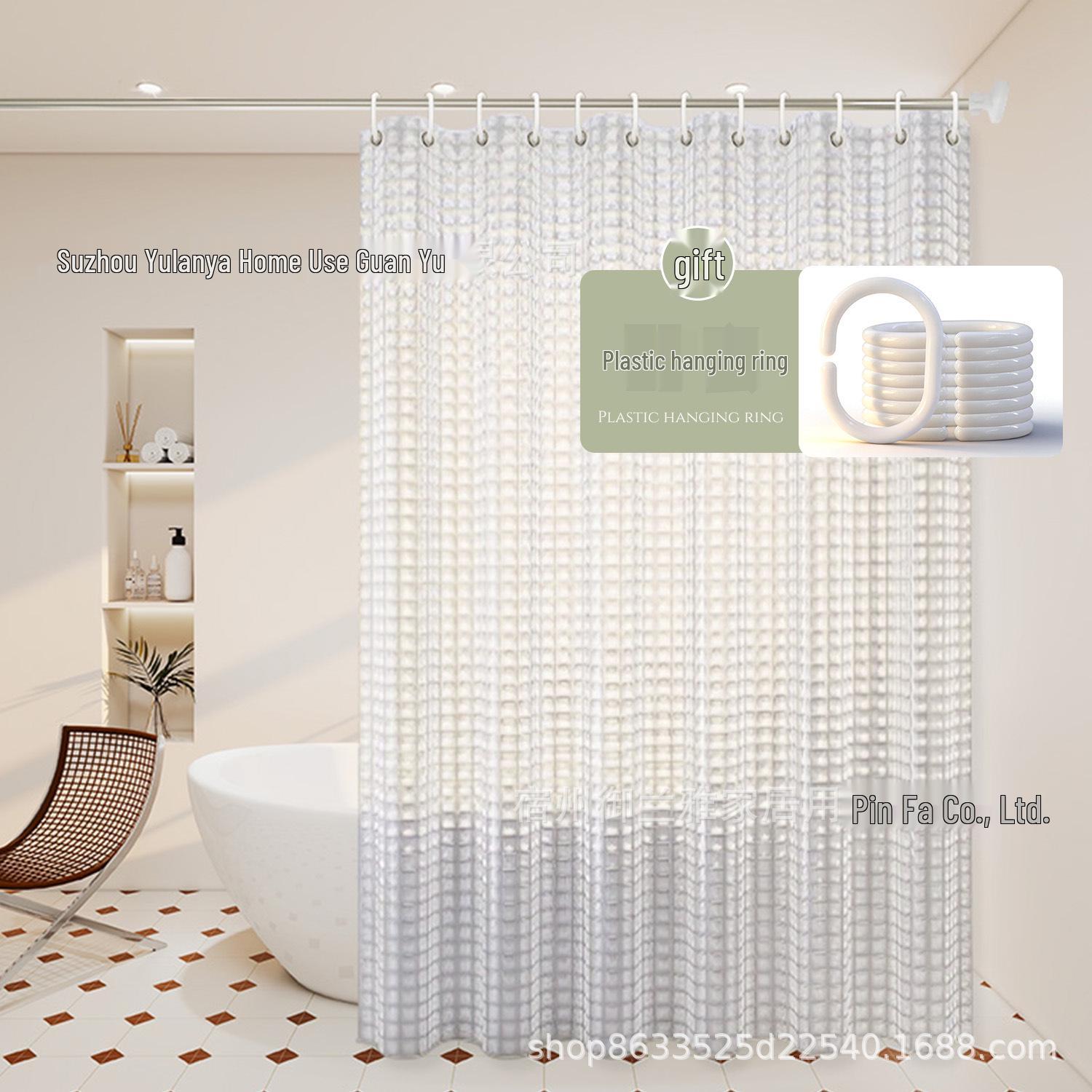 3D PEVA Shower Curtain with No-Drill Hooks - Bathroom Partition and Toilet Bath Tent Single Sheet 80x180 + C Rings