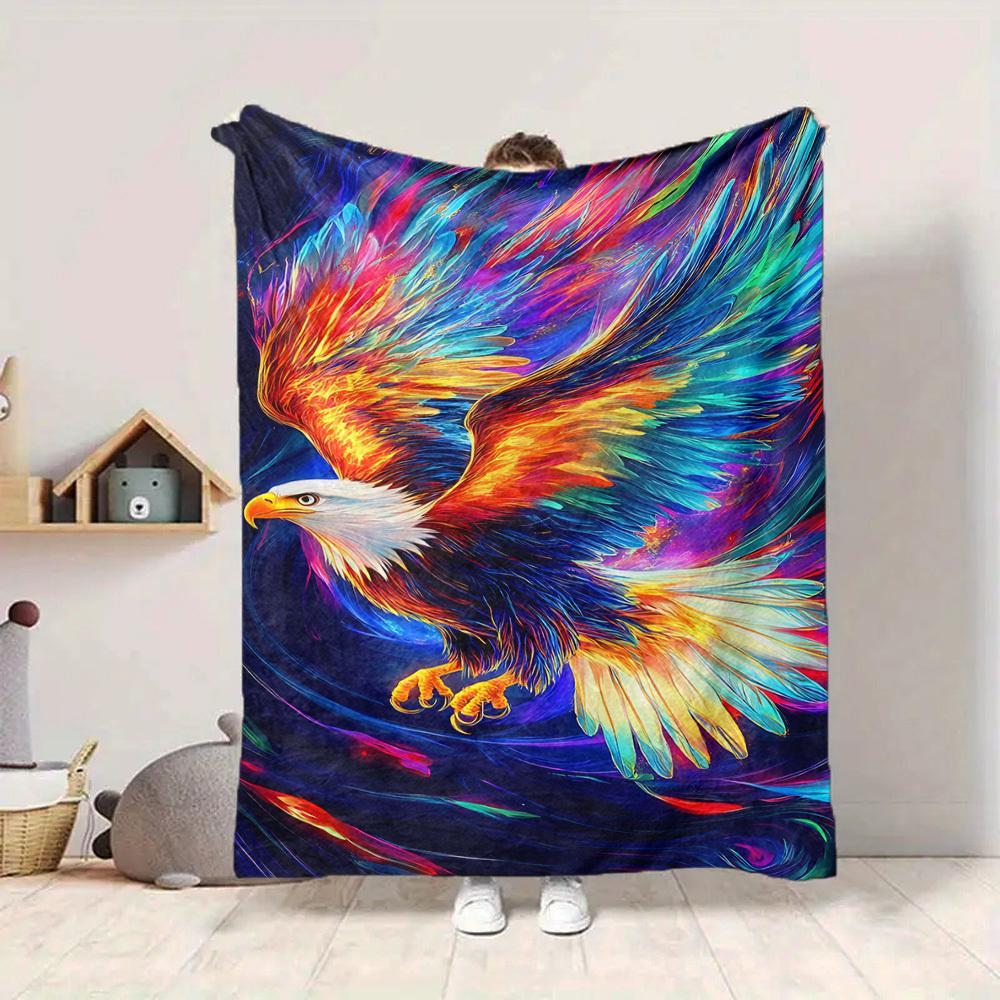 1pc Colorful Eagle Artwork Blanket Lightweight Flannel Blanket Throw Blanket For Sofa, Bed, Travel, Camping, Livingroom, Office, Couch, Chair, And Bed