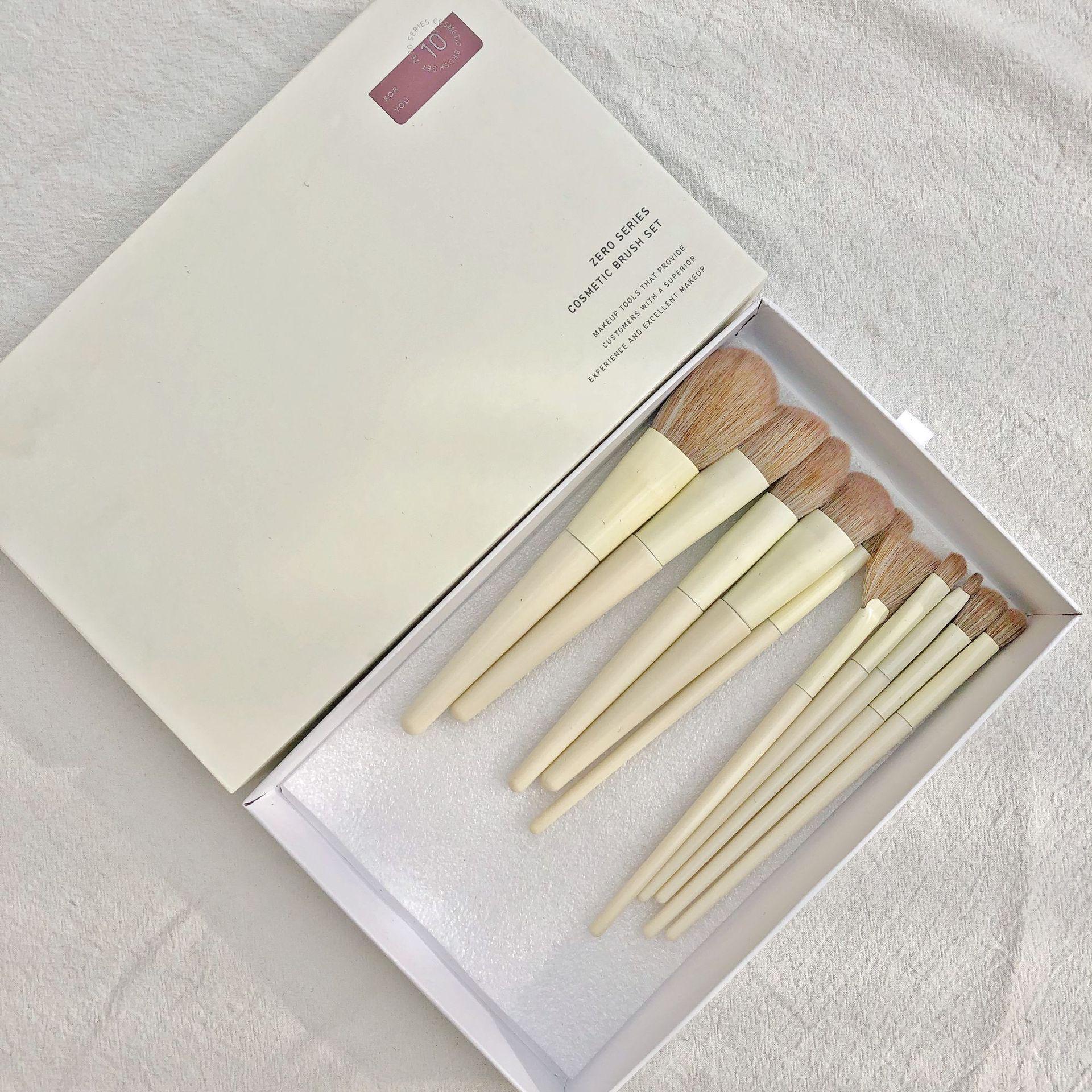 Набор из 10 портативных кистей для макияжа из синтетического волокна для пудры и хайлайтера