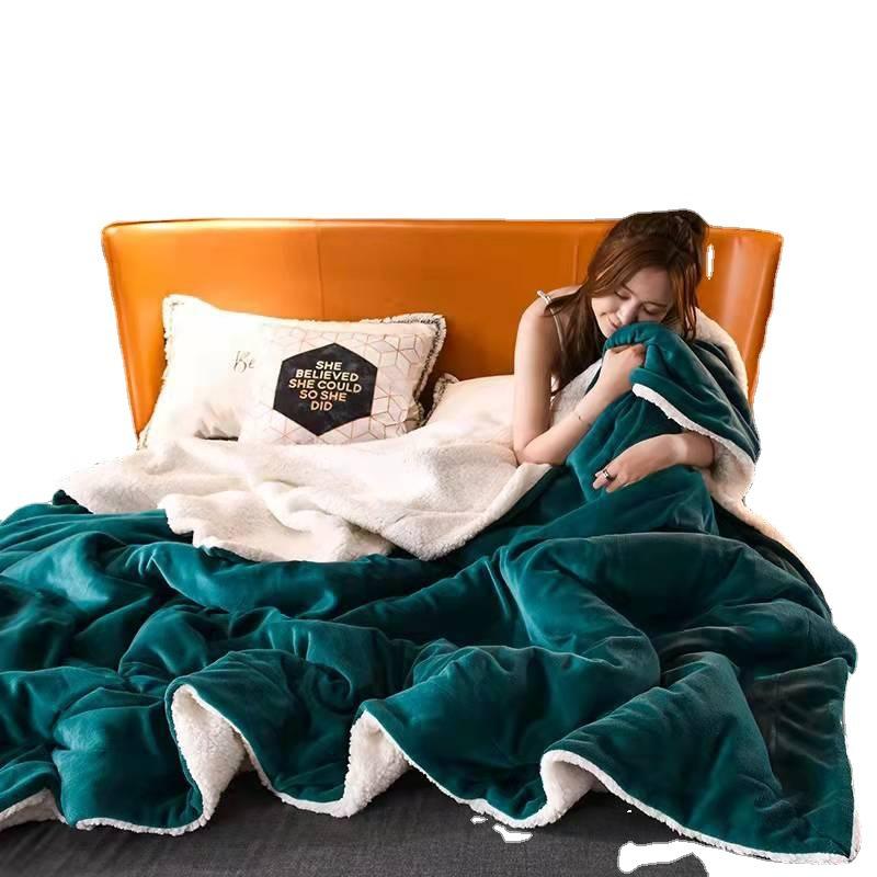 Soft and Comfortable Flannel Composite Sofa Blanket Double Layer Thickened Coral Fleece Winter Lamb Fleece Blanket