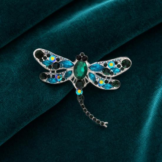 Electroplated Alloy Brooch, Dragonfly Pin with Sparkling Rhinestones Inlaid, Long Tail Design Badge for Luster Decorative Gift Accessory