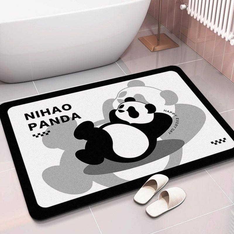 Cartoon Panda Diatom Mud Mat Bathroom Quick Drying Absorbent Non-slip Foot Mat Toilet Door Cushion Easy To Clean
