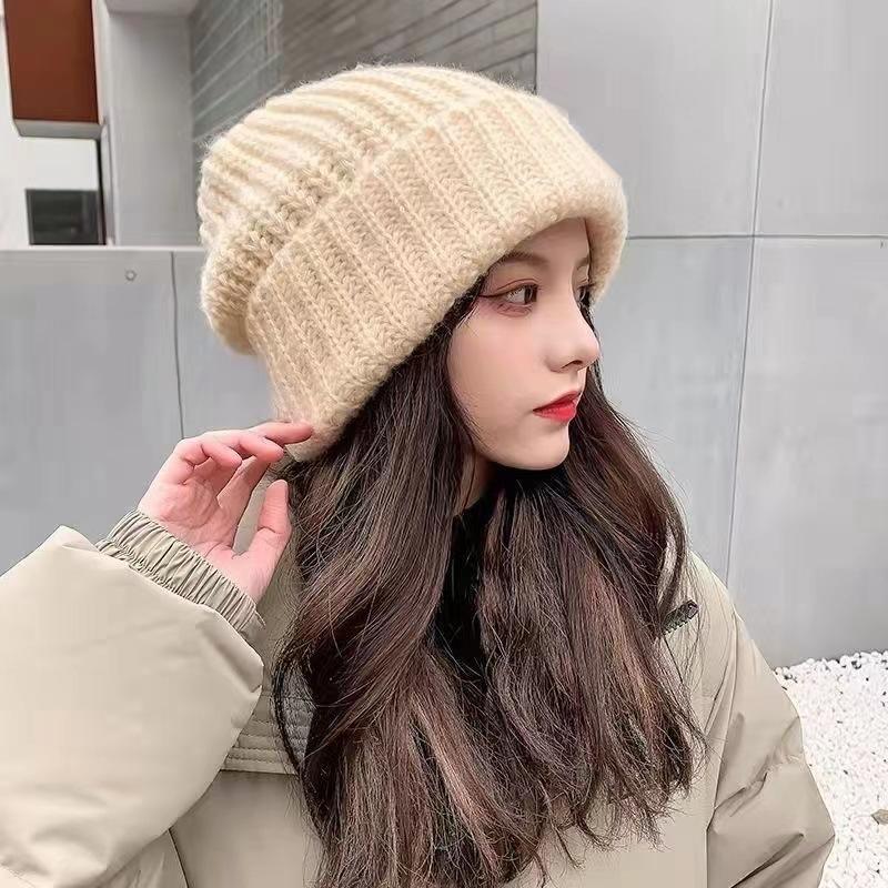 

Толстая шерстяная ворсовая шапка для женщин, осенне-зимняя универсальная вязаная шапка, теплая защита ушей, свободная шапка для защиты от холода бежевый