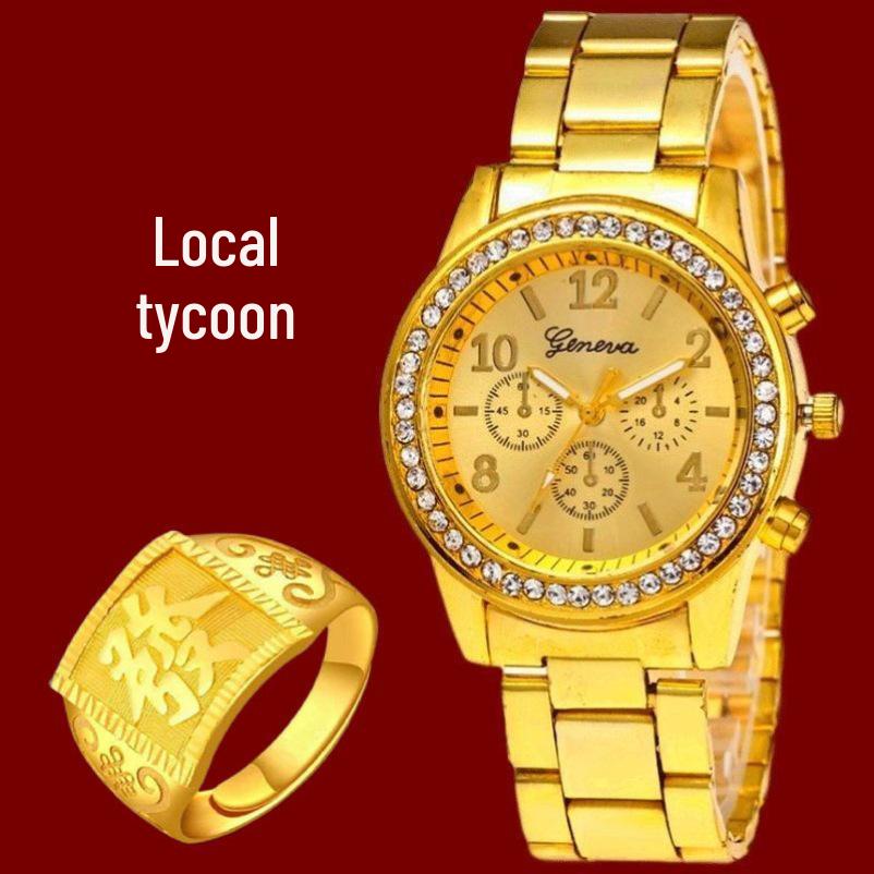 Unique Vietnam-Inspired Gold Necklace & Non-Fading Gold Watch Set for Men