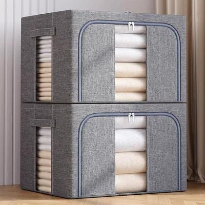 Foldable Steel Frame Clothing & Quilt Storage Box - Moisture-Proof Cotton Organizer for Dorm & Home.
