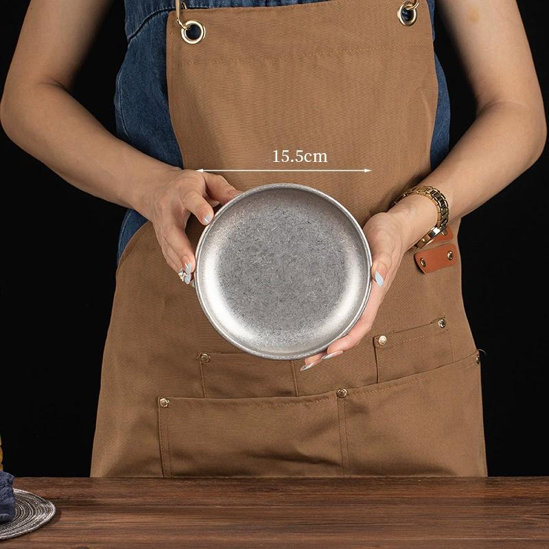 Vintage Korean Style Round Stainless Steel Plates Multi-Purpose Serving Trays Bone Dishes for Dessert Cake Coffee Tableware