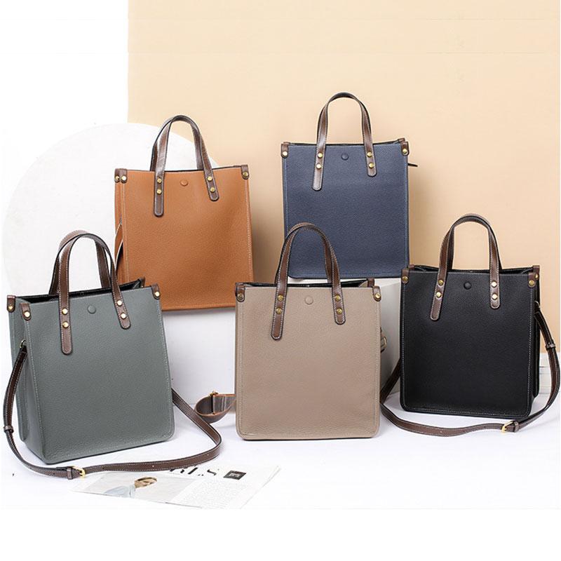 Genuine Leather Women's Bag 2026 New Large Capacity Women Shoulder Bags High Quality Cowhide Rectangle Female Handbags 9020