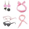Woman Polkas Dot Earrings Scarf Headband Cats Eye Glasses 50's Costume Accessories Set for Party