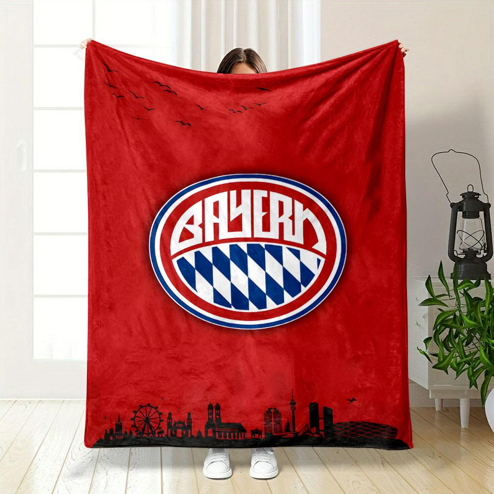 Bayern Logo with Red Skyline Background Patterned blanket, flannel, suitable for all seasons, home decor, warm and cozy