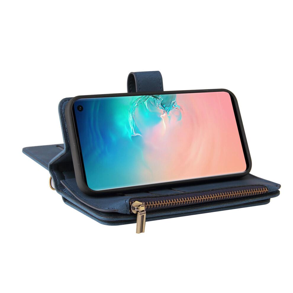 Custodia a Portafoglio Flip con Porta Carte in Pelle PU Magnetica Protettiva - Blu per Samsung Galaxy S10