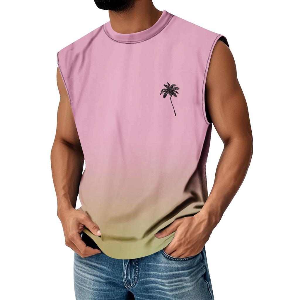 Men's Summer Print Round Neck Gradient Sports Casual Sleeveless Vest