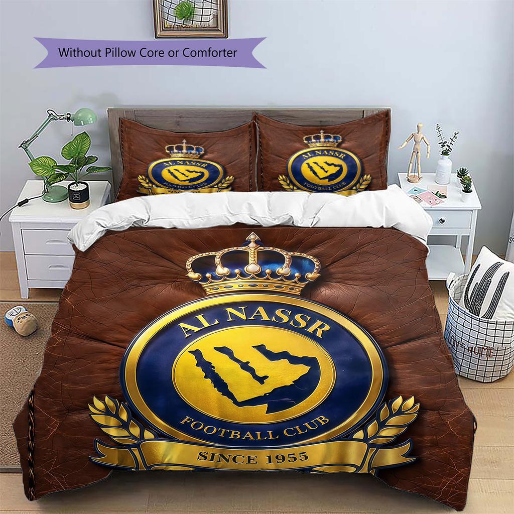 Al-Nassr FC Muster Bettwäsche, Steppbett Set Bettbezug Kissenbezug Zuhause Geburtstagsgeschenk(1 Bettbezug + 2 Kissenbezüge, ohne Füllung)