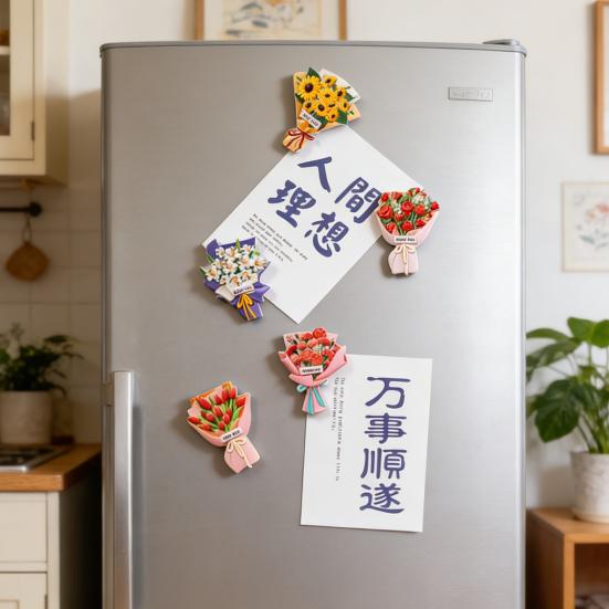 Simulated Bouquet Refrigerator Magnet Resin Flower Fridge Magnet Home Office Kitchen Cabinet Locker Whiteboard Decoration