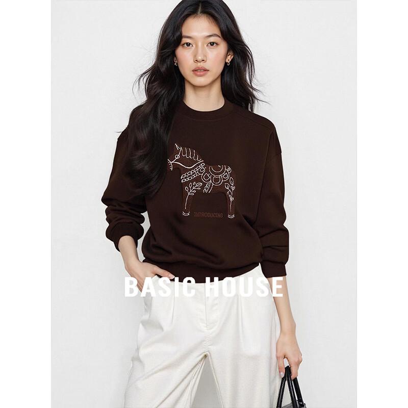 Basic House Women s Embroidered Crewneck Sweatshirt One Size