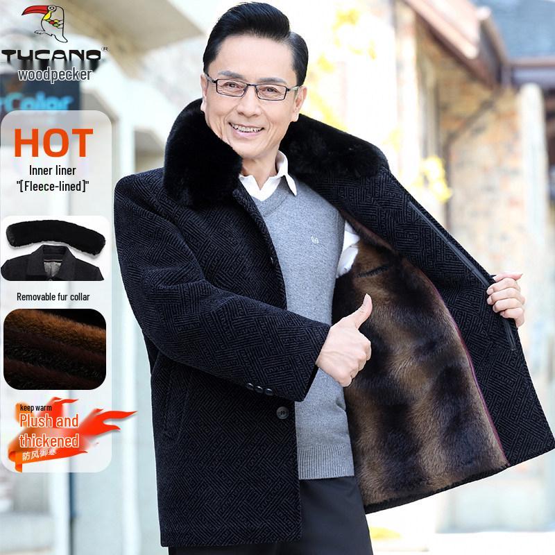 

Woodpecker Men s Plus Size Mid-Length Wool Coat - Winter Warm for Middle-aged and Elderly 180 (115-130 lbs)