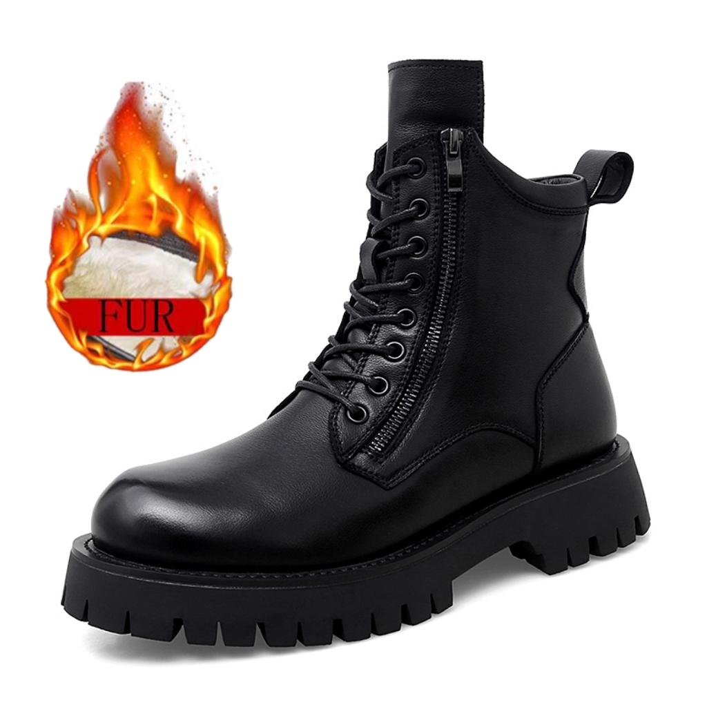 Bőr férfi motoros csizma TrendTactical csizma bokacsizma fekete kültéri meleg hadsereg harci csizma gumi vastag talpú cipő