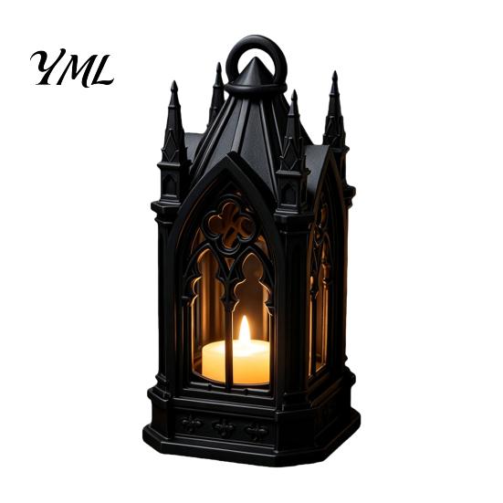 Versatile Shelf Statue Gothic Cathedral LED Candle Lantern, Church Shaped Flameless Tealight Lamp, Small Gift for Children Spooky Vintage Desktop